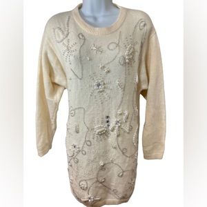 CARDUCCI Beige Lambswool Embroidered Pearl Long Sleeve Womens Medium Sweater